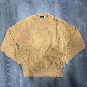 VTG John Henry Sportswear Basketweave3D Heavy Knit Sweater Geometric Made In USA